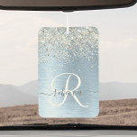 Blue Brushed Metal Silver Glitter Monogram Name Luchtverfrisser<br><div class="desc">Maak dit trendy chic air fresheners ontwerp met  zilveren mousserende glitter gemakkelijk aan te passen op een blauwe,  geborstelde metalen achtergrond.</div>