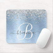 Blue Brushed Metal Silver Glitter Monogram Name Muismat (Met muis)