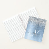 Blue Brushed Metal Silver Glitter Monogram Name Notitieboek (Binnen)