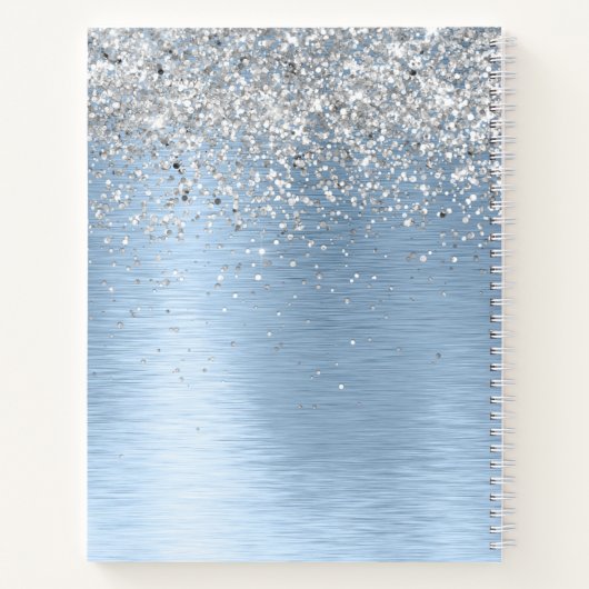 Blue Brushed Metal Silver Glitter Monogram Name Notitieboek (Achterkant)