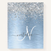 Blue Brushed Metal Silver Glitter Monogram Name Notitieboek (Voorkant)