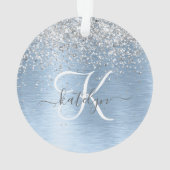 Blue Brushed Metal Silver Glitter Monogram Name Ornament (achterkant)