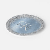 Blue Brushed Metal Silver Glitter Monogram Name Papieren Bordje (Gekanteld)