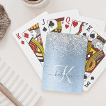 Blue Brushed Metal Silver Glitter Monogram Name Pokerkaarten<br><div class="desc">Pas dit trendy chic-speelkaartontwerp eenvoudig aan met  zilveren mousserend glitter op een blauwe,  geborstelde metalen achtergrond.</div>