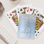 Blue Brushed Metal Silver Glitter Monogram Name Pokerkaarten<br><div class="desc">Pas dit trendy chic-speelkaartontwerp eenvoudig aan met  zilveren mousserend glitter op een blauwe,  geborstelde metalen achtergrond.</div>
