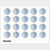 Blue Brushed Metal Silver Glitter Monogram Name Ronde Sticker (Vel)