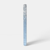 Blue Brushed Metal Silver Glitter Monogram Name Samsung Galaxy Hoesje (Linkerkant)