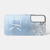 Blue Brushed Metal Silver Glitter Monogram Name Samsung Galaxy Hoesje (Achterkant horizontaal)
