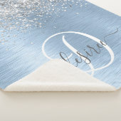 Blue Brushed Metal Silver Glitter Monogram Name Sherpa Deken (3/4)