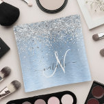 Blue Brushed Metal Silver Glitter Monogram Name Sierschaaltjes<br><div class="desc">Personaliseer eenvoudig dit trendy chique trinketontwerp met  zilveren sprankelende faux glitter op een blauw geborstelde metalen achtergrond.</div>