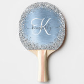 Blue Brushed Metal Silver Glitter Monogram Name Tafeltennisbatje (Voorkant)