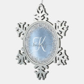 Blue Brushed Metal Silver Glitter Monogram Name Tin Sneeuwvlok Ornament (Rechts)