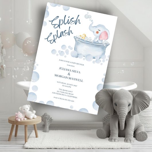 Blue Bubble Bath Animal Baby Shower Kaart
