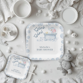 Blue Bubble Bath Animal Baby Shower Papieren Bordje