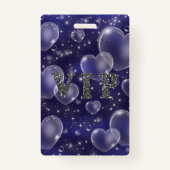 Blue Bubble Hearts Birthday Party VIP Pass Badge (Achterkant)