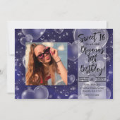 Blue Bubble Hearts Cute Girly 90's Birthday Party Kaart (Voorkant)