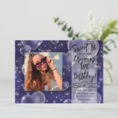 Blue Bubble Hearts Cute Girly 90's Birthday Party Kaart (Staand voorkant)