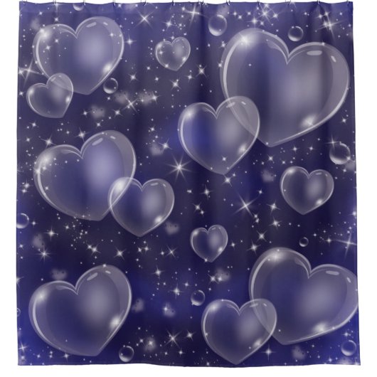 Blue Bubble Hearts Cute Girly 90's Style Douchegordijn (Voorkant)