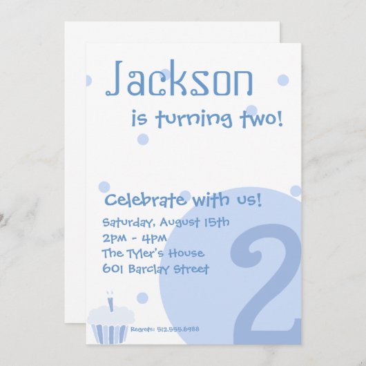Blue Bubble Invitation, 2e verjaardag Kaart (Voorkant / Achterkant)