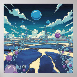 Blue Bubble Landscape Square Poster Wall Art