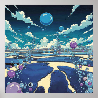 Blue Bubble Landscape Square Poster Wall Art