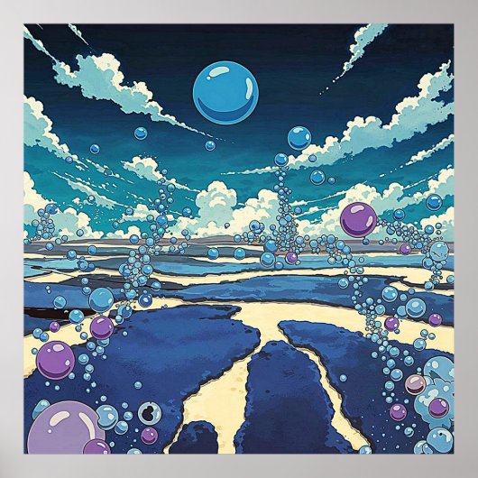 Blue Bubble Landscape Square Poster Wall Art (Voorkant)