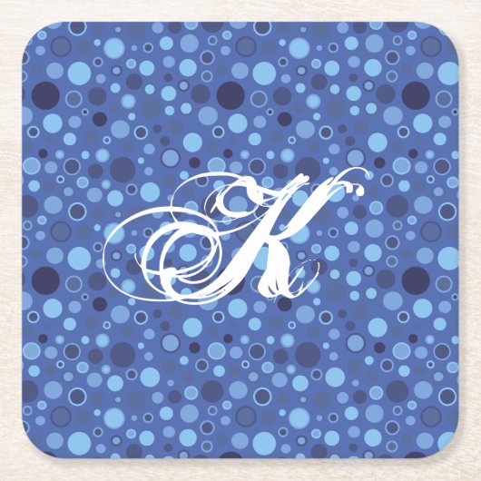 Blue Bubble Stippen Monogram Onderzetter (Voorkant)