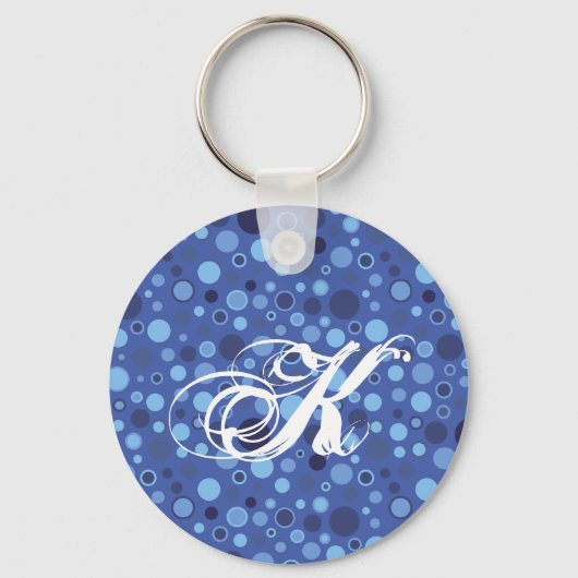 Blue Bubble Stippen Monogram Sleutelhanger (Voorkant)