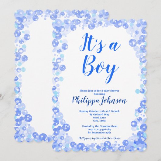 Blue Bubbles Baby shower Uitnodiging (Voorkant / Achterkant)