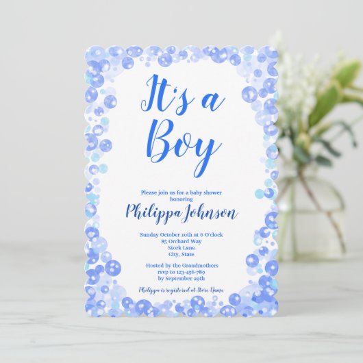 Blue Bubbles Baby shower Uitnodiging (Staand voorkant)