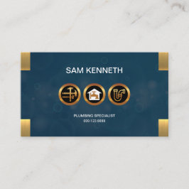 Blue Bubbles Grunge Faux Gold Plumber Icons Visitekaartje