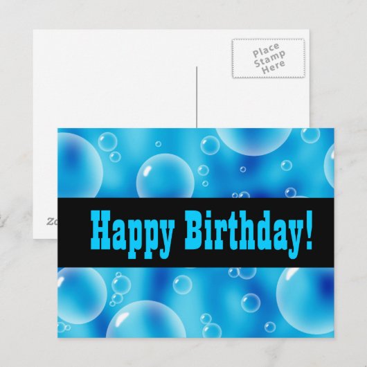 Blue Bubbles Happy Birthday Briefkaart (Voorkant / Achterkant)