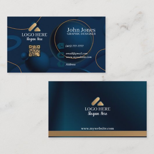 Blue Bubbles QR Code Visitekaartjes 26 Verpakking  (Voorkant / Achterkant)