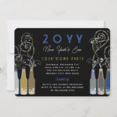 Blue Bubbly Bottles Wervelt Oudejaarsfeest Kaart (Voorkant)