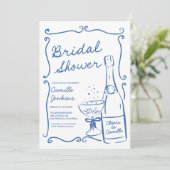 Blue Bubbly Vrijgezellenfeest Champagne Brunch Uit Kaart (Staand voorkant)