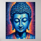 Blue Buddha Modern Abstract Pixel Art Poster (Voorkant)
