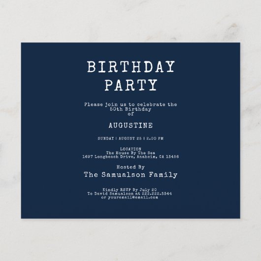 Blue Budget 50th Birthday Invitation Flyer (Achterkant)