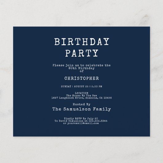 Blue Budget 80th Birthday Invitation Flyer (Achterkant)