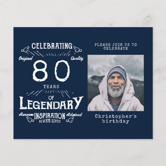 Blue Budget 80th Birthday Invitation Flyer (Voorkant)