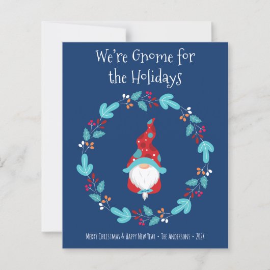 Blue Budget Gnome voor Feestdagen Elf Krans Kaart (Voorkant)