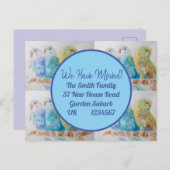 Blue Budgie Art New Address Briefkaart dat we verp (Voorkant / Achterkant)