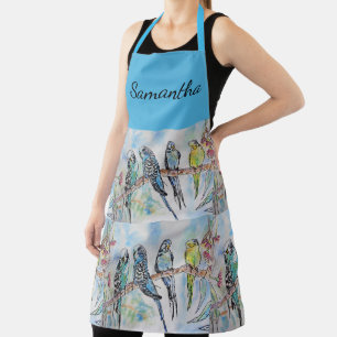 Blue Budgie Art Waterverf Birds Apron Schort