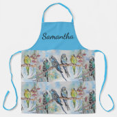 Blue Budgie Art Waterverf Birds Apron Schort (Voorkant)