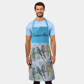 Blue Budgie Art Waterverf Birds Apron Schort (Gedragen)