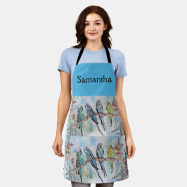 Blue Budgie Art Waterverf Birds Apron Schort