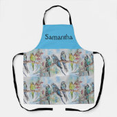 Blue Budgie Art Waterverf Birds Apron Schort (Voorkant)