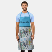 Blue Budgie Art Waterverf Birds Apron Schort (Gedragen)