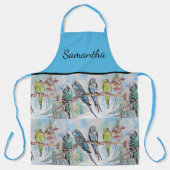 Blue Budgie Art Waterverf Birds Apron Schort (Voorkant)