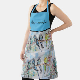 Blue Budgie Art Waterverf Birds Apron Schort