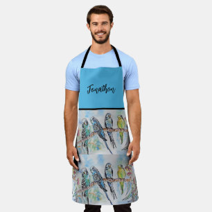 Blue Budgie Art Waterverf Birds Apron Schort